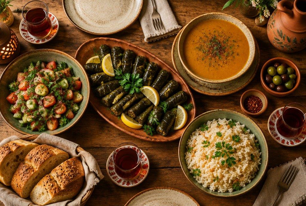 Ev yapımı yemeklerle donatılmış bir sofra